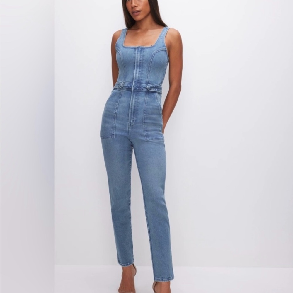 Good American Blue Denim Overalls